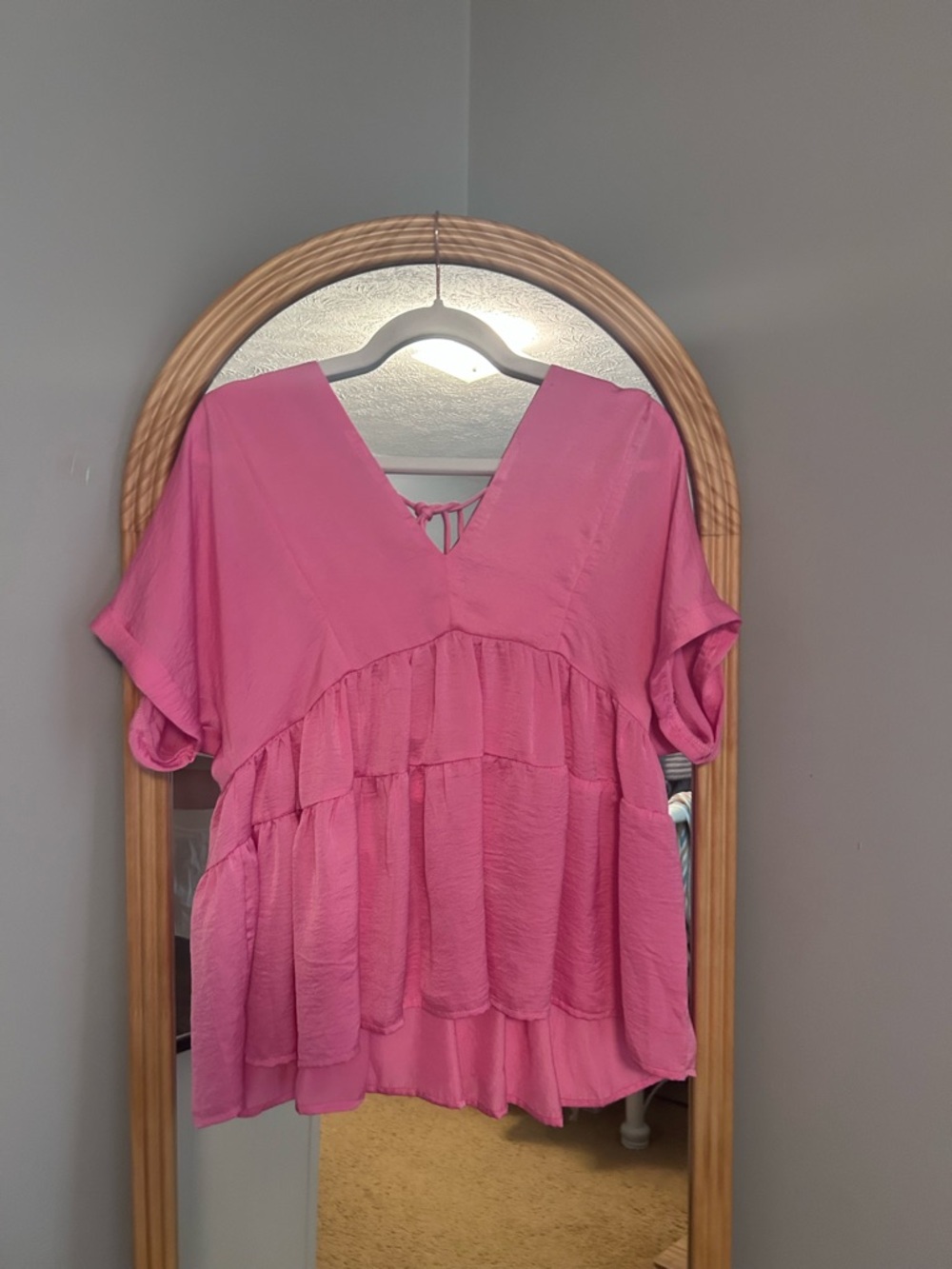 Entro Pink Tiered Babydoll V-Neck Ruffle Blouse